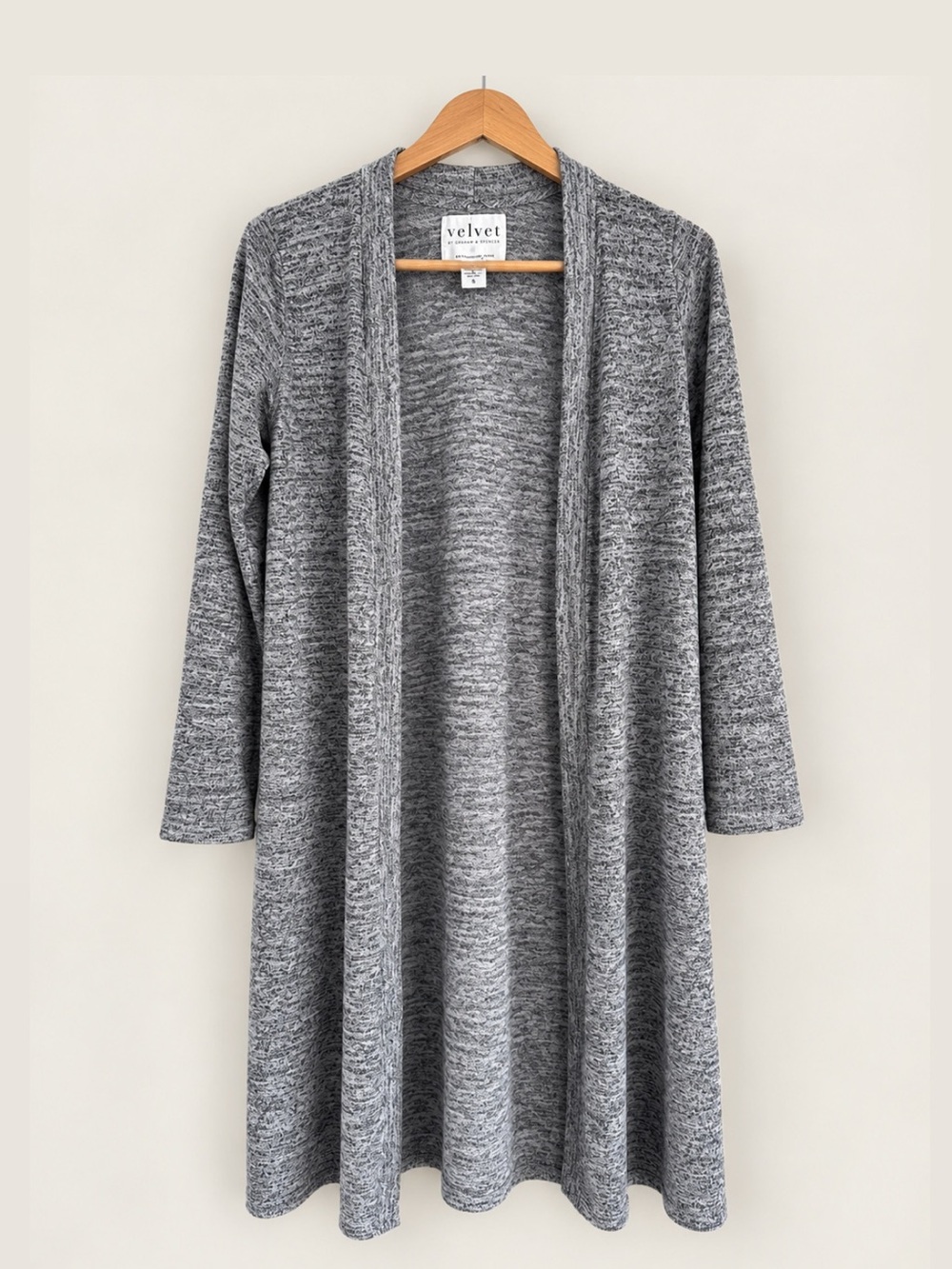 Velvet by Graham Spencer for Anthropologie Gray Open-Front Long Cardigan